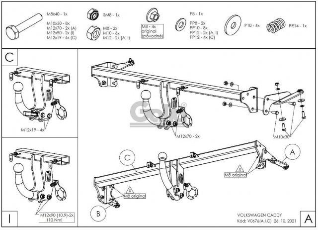 Фаркоп швидкознімний Volkswagen Caddy 2004-2019 (+Maxi) #9